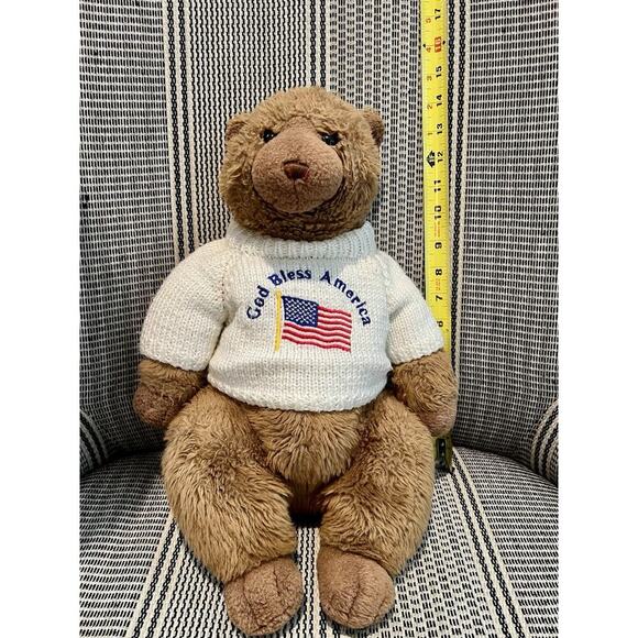 Vintage Rare GUND God Bless America Tan Teddy Bear Plush Toy 14”Collectible - Picture 2 of 4